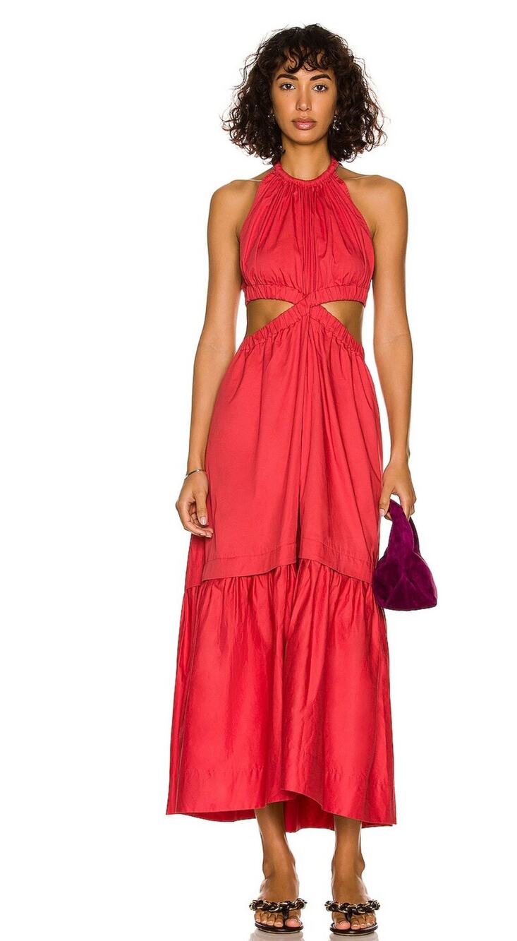 A.L.C. Whitney Moroccan Spice Red Cutout Halter Midi Dress Size 0 $550